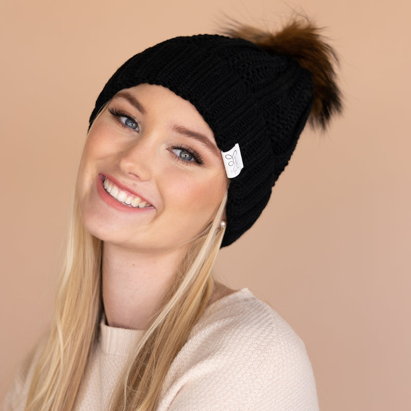 Silk Lined Knit Beanies with Removable Pom Pom– Swurly Co