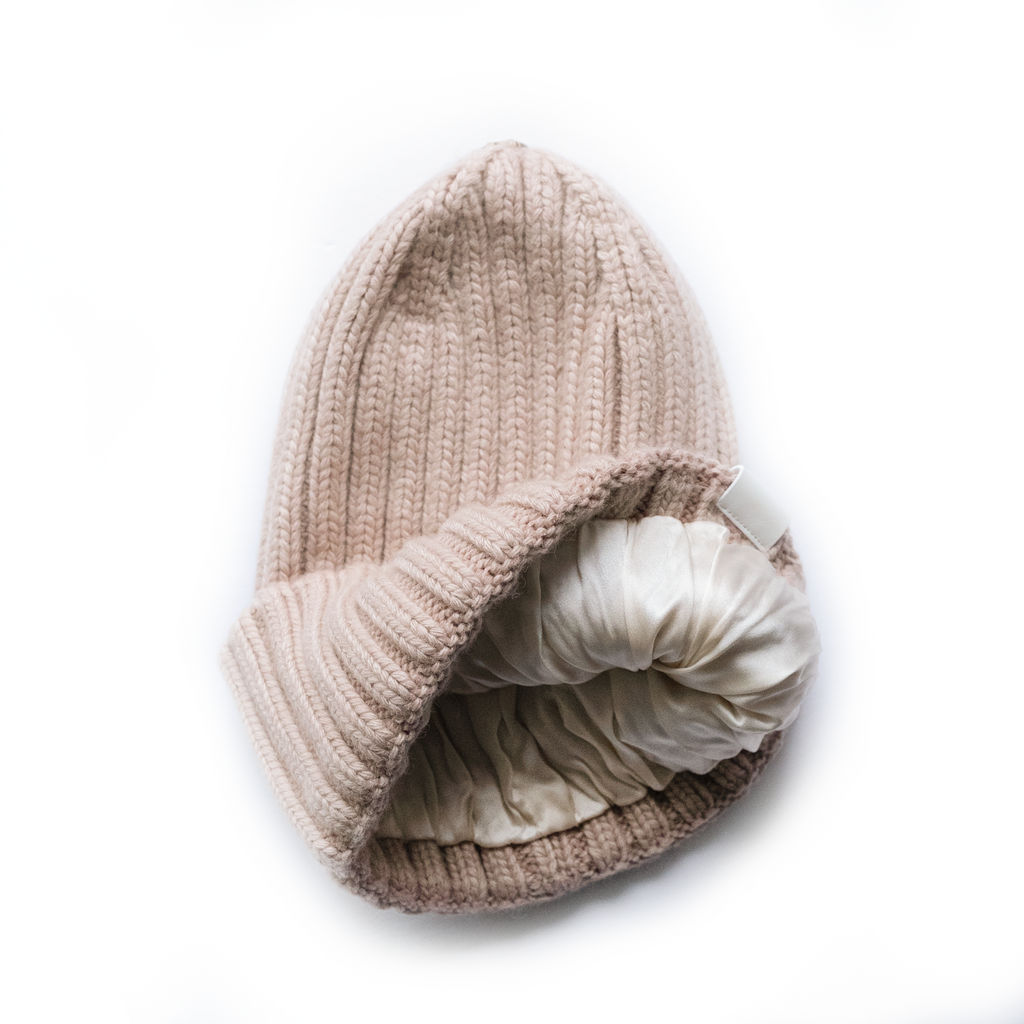 Classic Cashmere Ribbed Silk Lined Hat- Customizable Pom Pom