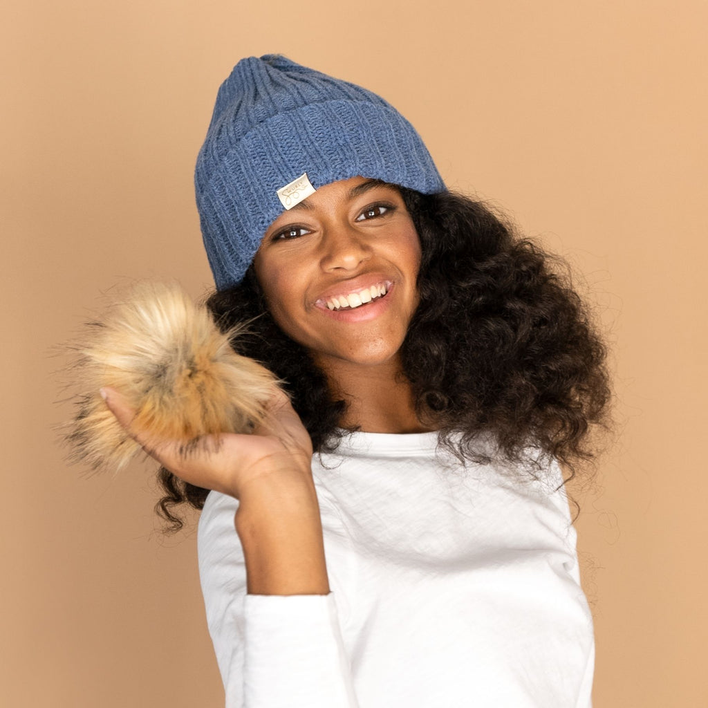 Silk Lined Wool Winter Hat with Removable Pom Pom