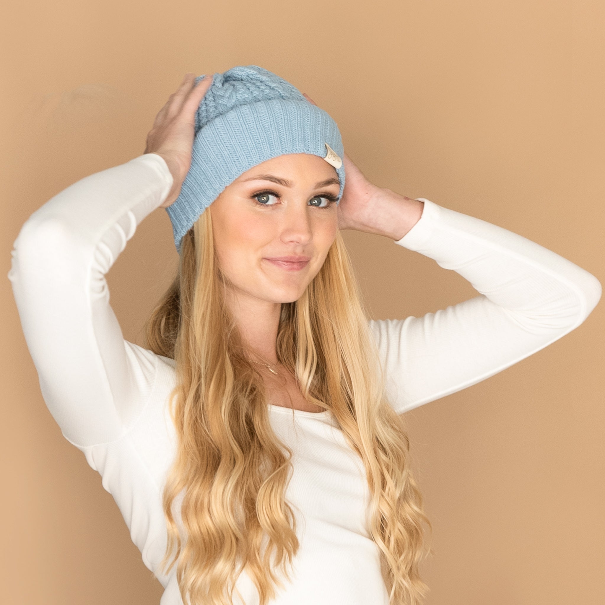 Cable Knit Silk Lined Hats - No Pom Pom