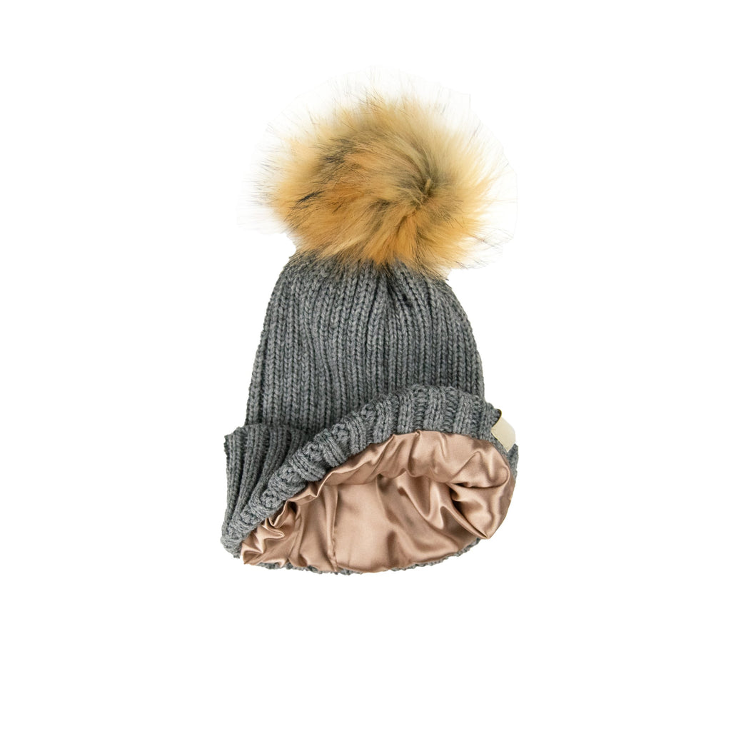 Classic Cashmere Ribbed Silk Lined Hat- Customizable Pom Pom– Swurly Co