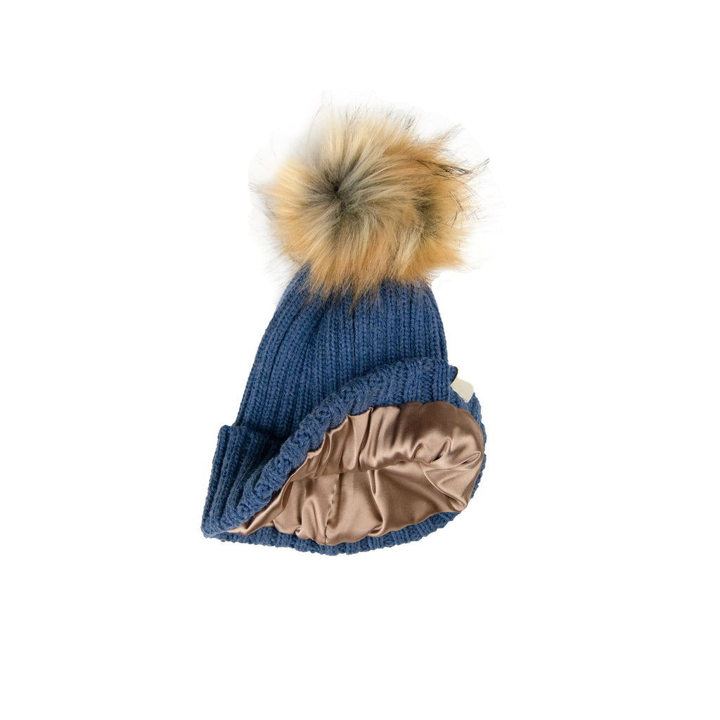 Classic Cashmere Ribbed Silk Lined Hat- Customizable Pom Pom– Swurly Co