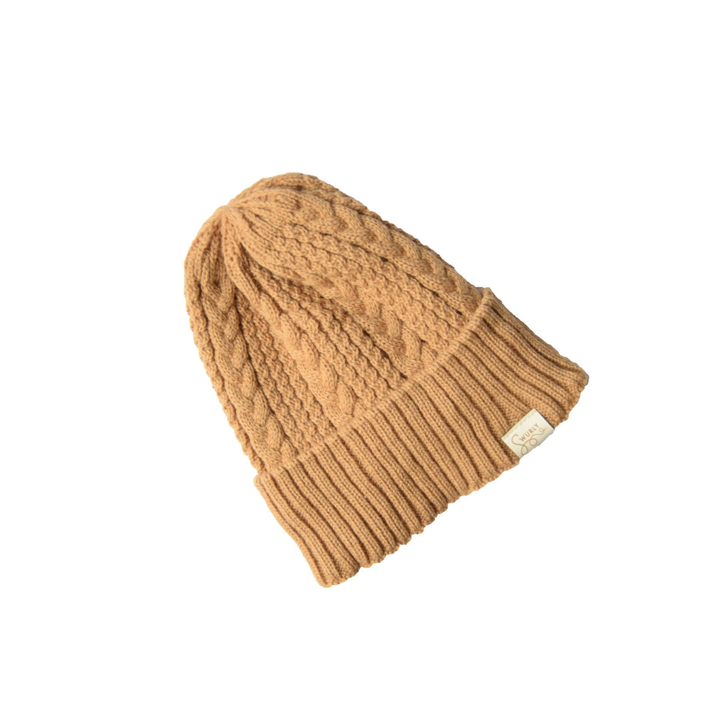 Cable Knit Silk Lined Hats - No Pom Pom